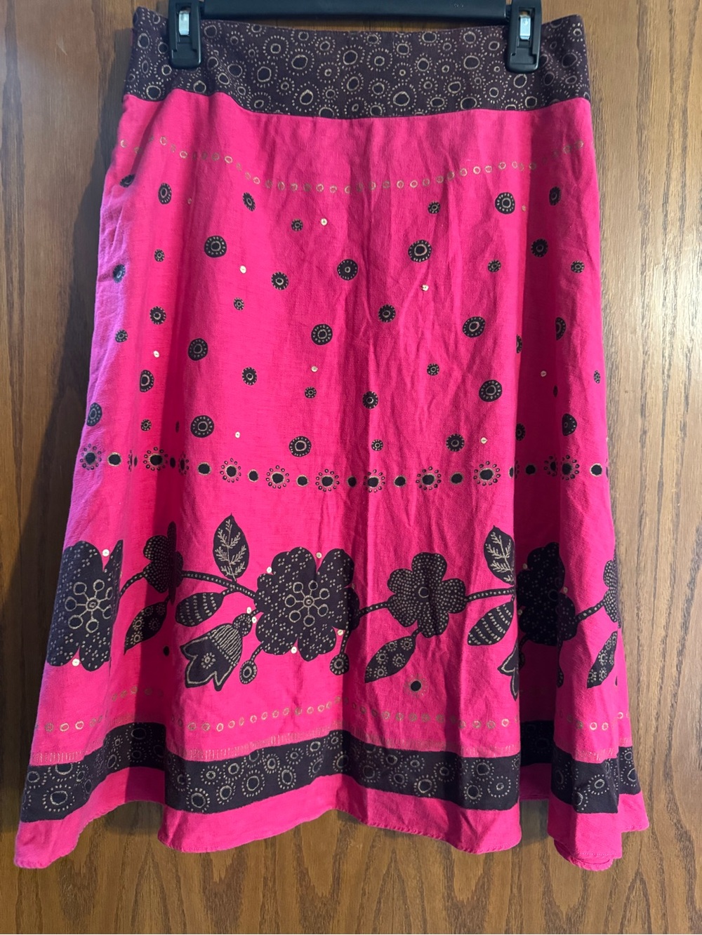 Liz Claiborne Hot Pink and Black Floral Circle Skirt